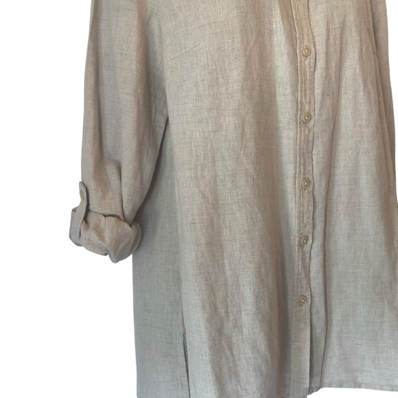 KIM ROGERS Women's size small Oatmeal Beige Linen Blend Button-Down Shirt - Picture 2 of 6